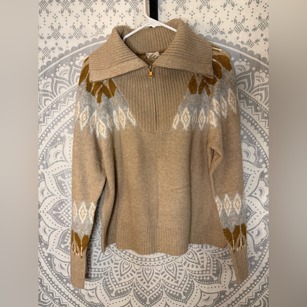 Hem & Thread Lauren Tan and Brown Cowl Neck Sweater